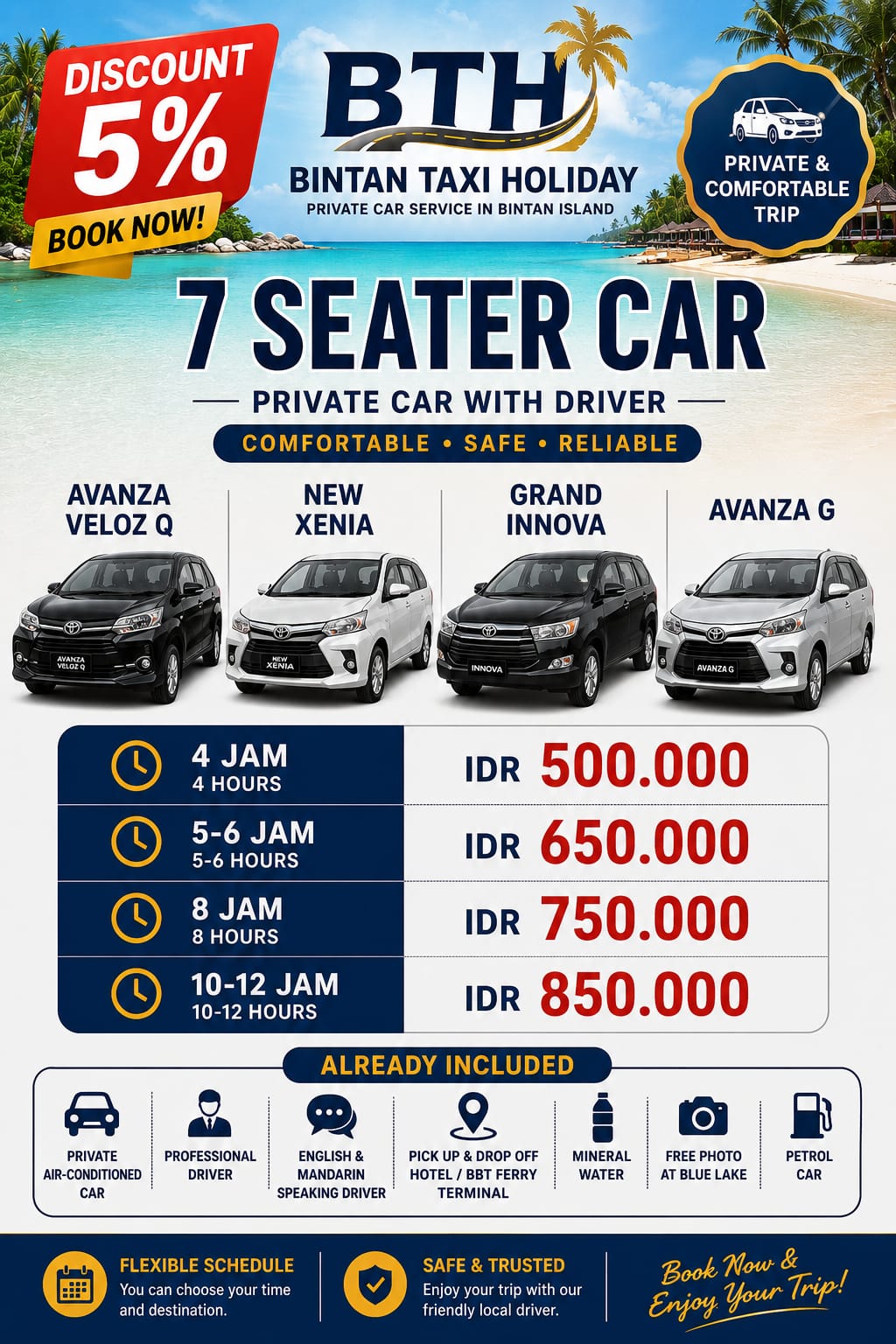 Image 🚗 Private Car with Driver & Taxi service- Bintan Taxi Holiday Book your Bintan tour now and enjoy 5% OFF! | Book via WhatsApp +62-823-8598-6151